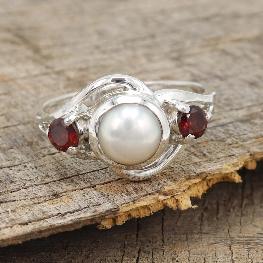 Natural Pearl & Garnet Ring with 925 Silver Jewelry - Image 5