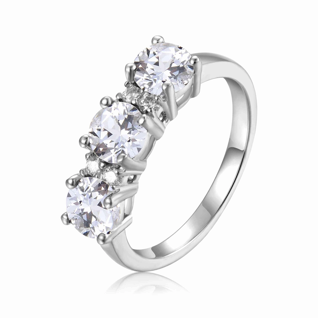 925 Silver Natural White Topaz & Moissanite Three Stone Ring