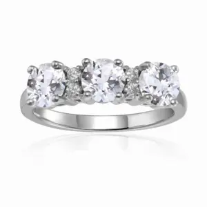 925 Silver Natural White Topaz & Moissanite Three Stone Ring