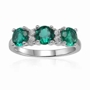 Sterling Silver Emerald & Moissanite Three Stone Ring