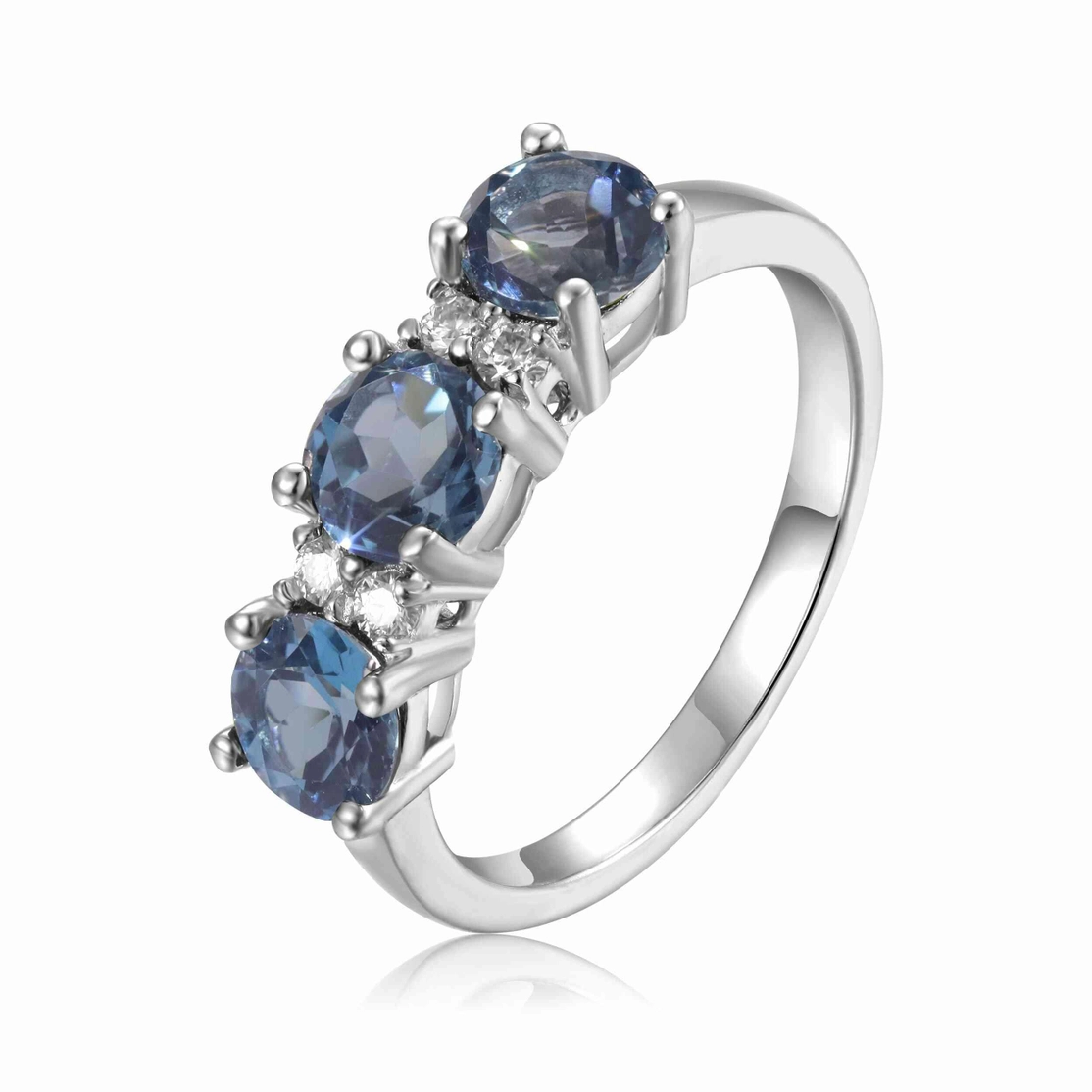 Sterling Silver Natural London Blue Topaz Three Stone Ring