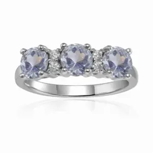 Natural Aquamarine Three Stone Ring in Sterling Silver