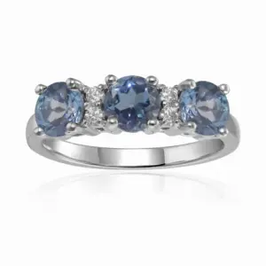 Sterling Silver Natural London Blue Topaz Three Stone Ring