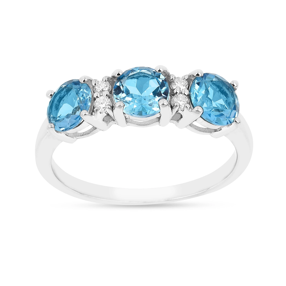 Sterling Silver Natural Blue Topaz Three Stone Ring