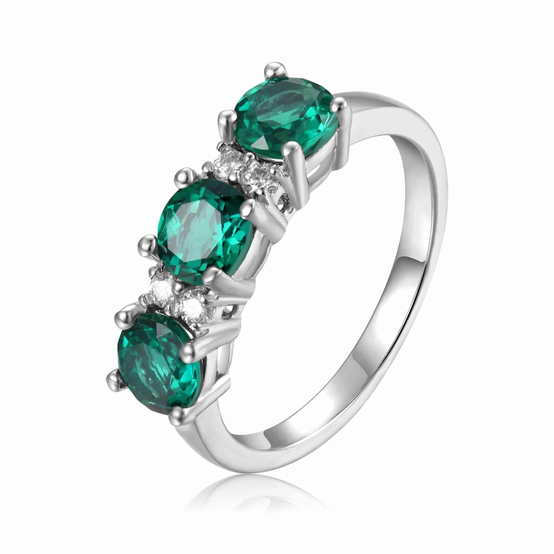 Sterling Silver Emerald & Moissanite Three Stone Ring - Image 2