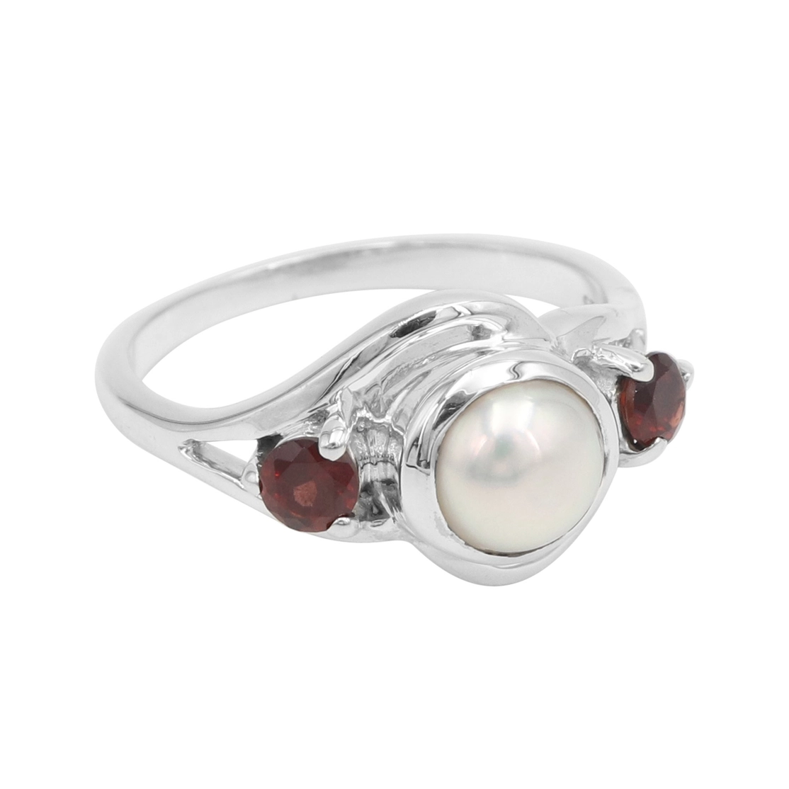 Natural Pearl & Garnet Ring with 925 Silver Jewelry
