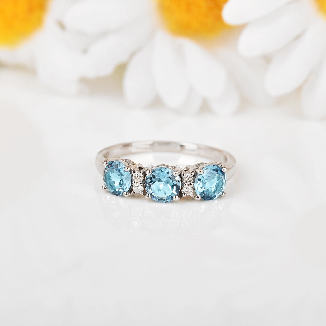 Sterling Silver Natural Blue Topaz Three Stone Ring - Image 5