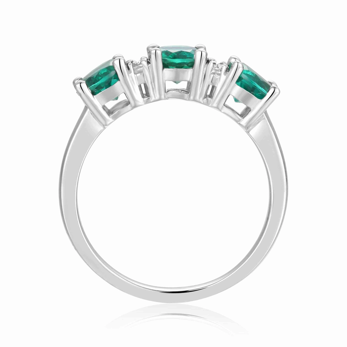 Sterling Silver Emerald & Moissanite Three Stone Ring - Image 3