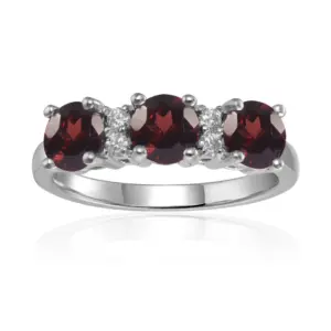 Garnet Three Stone Ring 925 Sterling Silver Moissanite