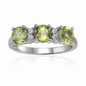 Natural Peridot Three Stone Ring 925 Sterling Silver