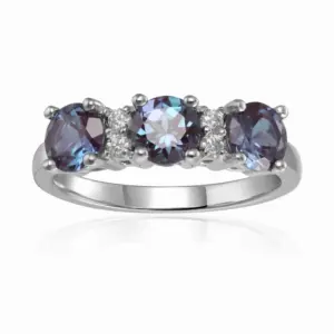 Sterling Silver Created Alexandrite Three Stone Ring