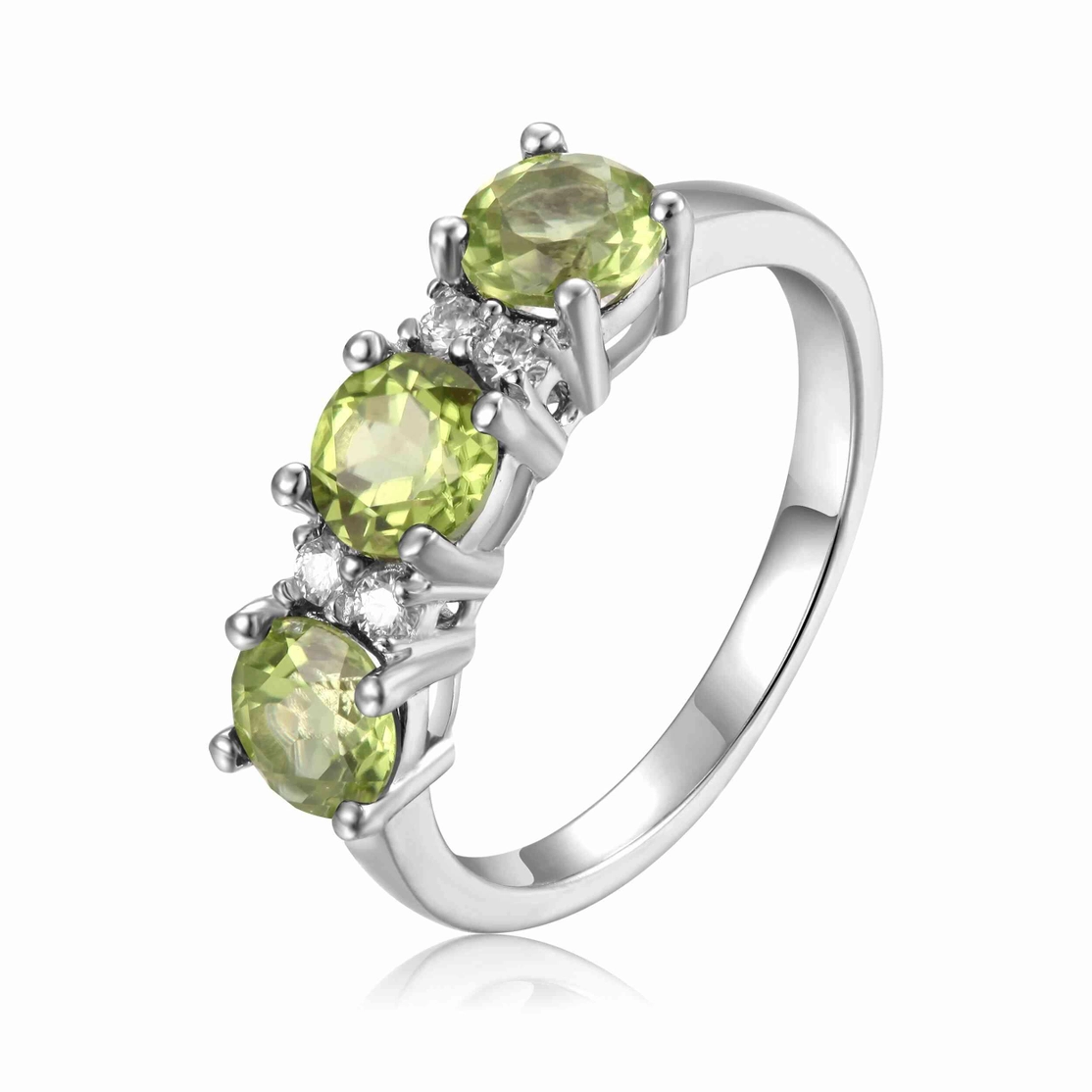 Natural Peridot Three Stone Ring 925 Sterling Silver