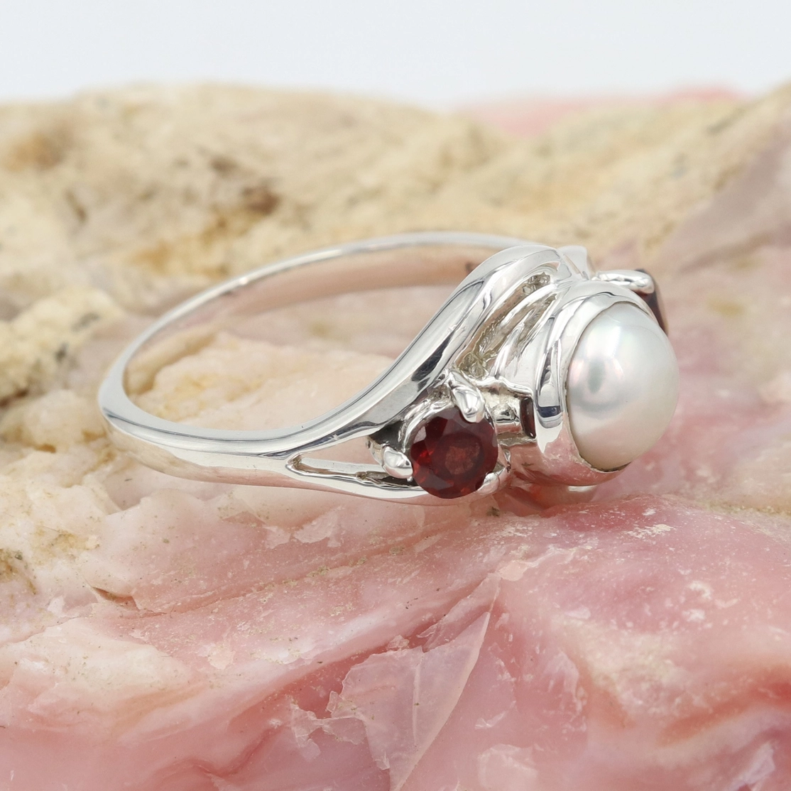 Natural Pearl & Garnet Ring with 925 Silver Jewelry - Image 9