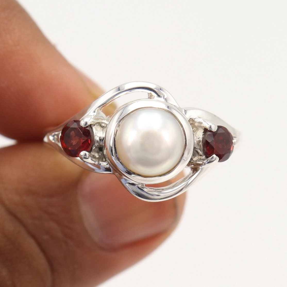 Natural Pearl & Garnet Ring with 925 Silver Jewelry - Image 4