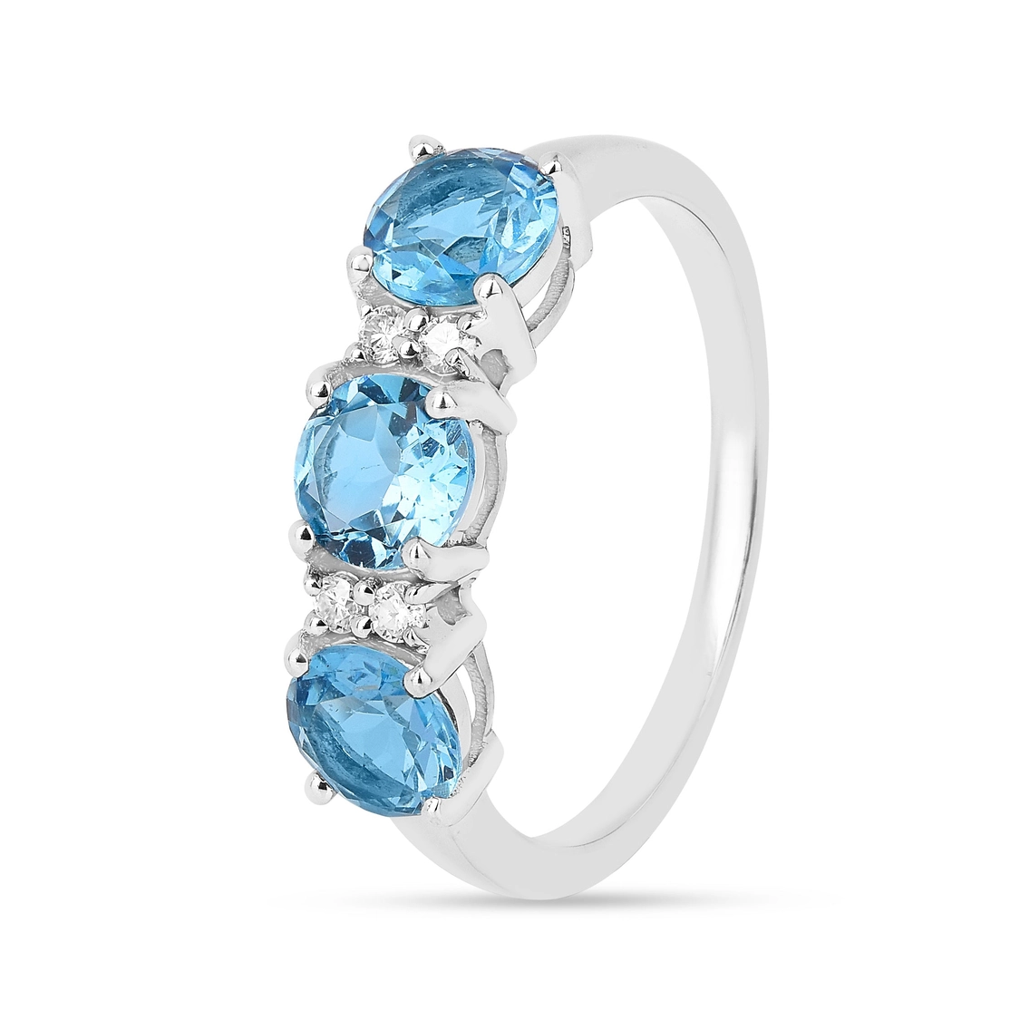 Sterling Silver Natural Blue Topaz Three Stone Ring - Image 3