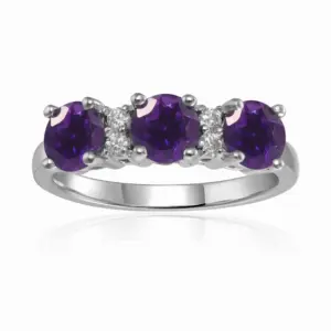 Sterling Silver Natural Amethyst Three Stone Ring