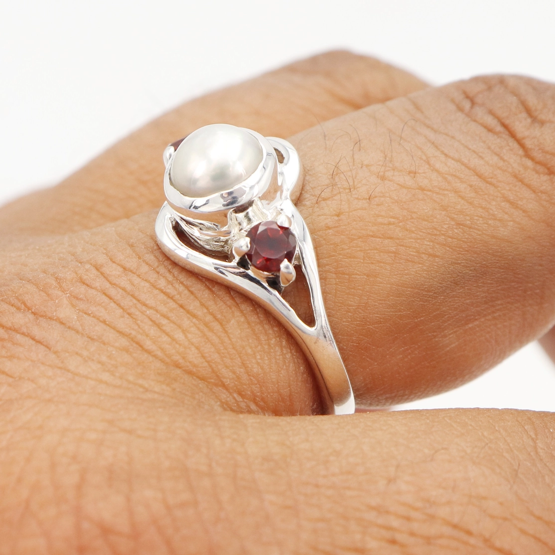 Natural Pearl & Garnet Ring with 925 Silver Jewelry - Image 7