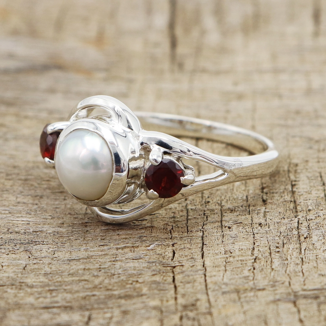 Natural Pearl & Garnet Ring with 925 Silver Jewelry - Image 8