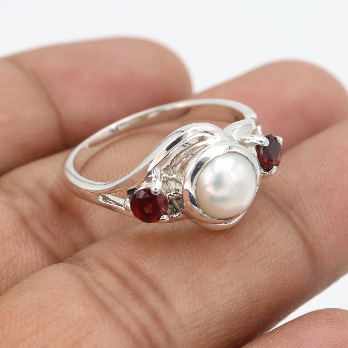 Natural Pearl & Garnet Ring with 925 Silver Jewelry - Image 6