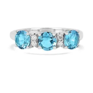 Sterling Silver Natural Blue Topaz Three Stone Ring