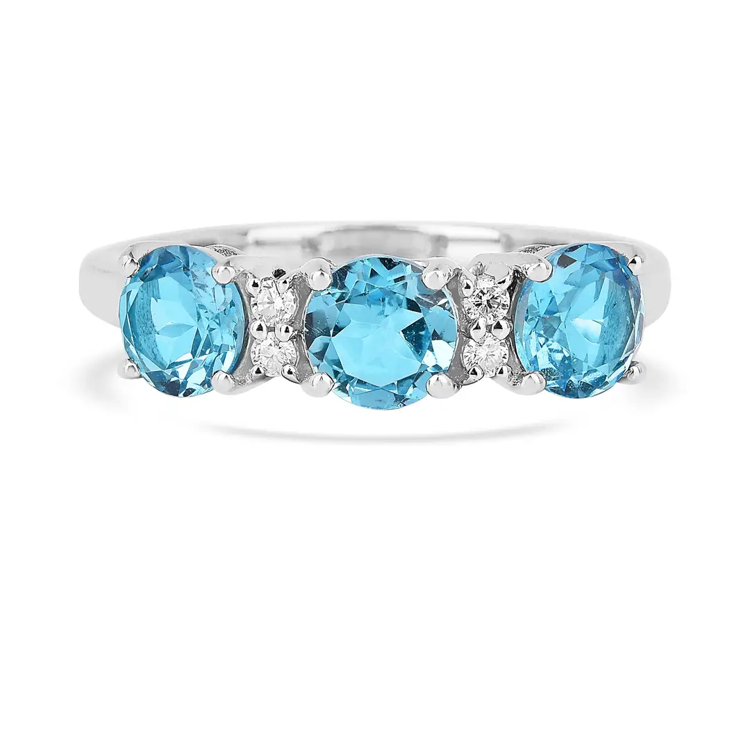 Sterling Silver Natural Blue Topaz Three Stone Ring